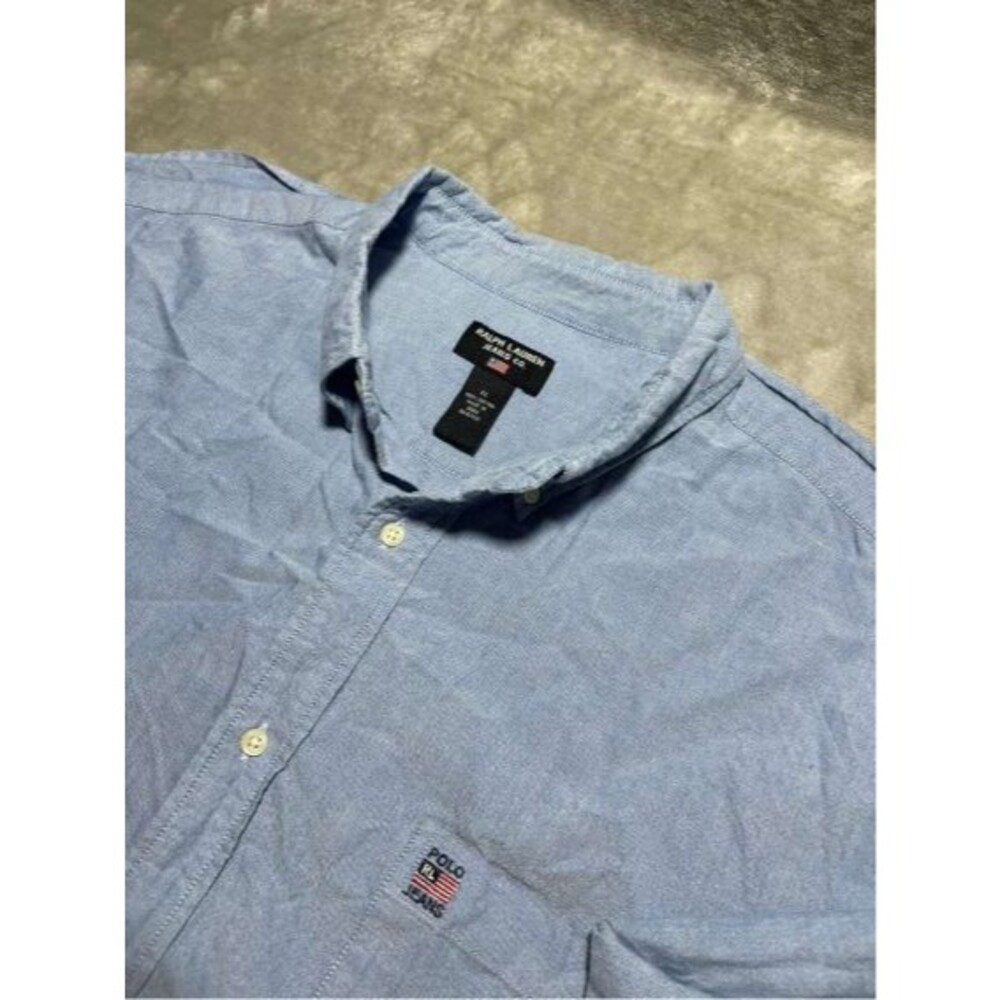 Ralph Lauren Jeans Co Button Down Shirt Men XL Blue Cotton Oxford Long Sleeve